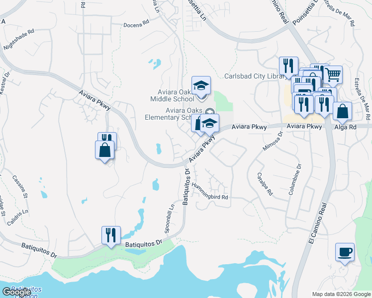 map of restaurants, bars, coffee shops, grocery stores, and more near 1637 Baccharis Avenue in Carlsbad