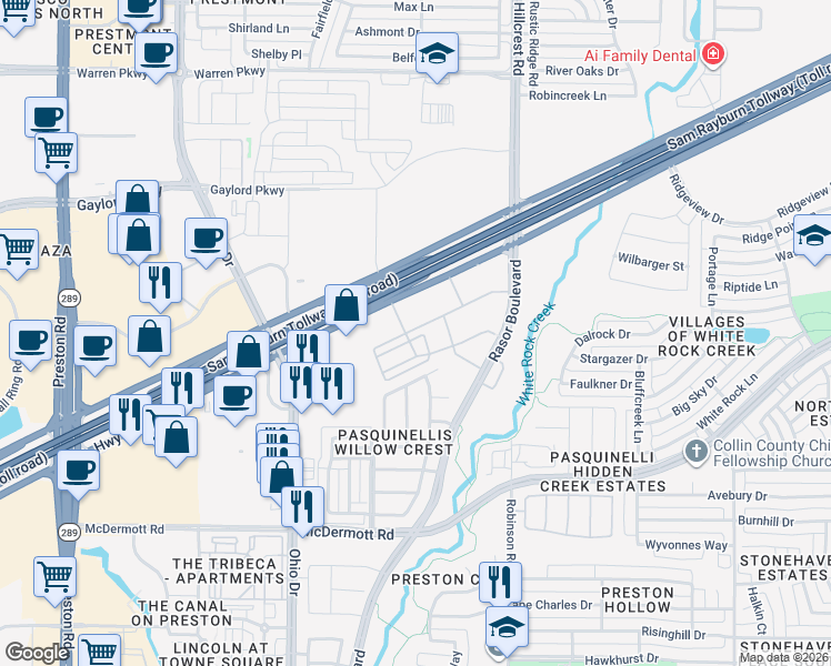 map of restaurants, bars, coffee shops, grocery stores, and more near 4643 Margo Court in Plano