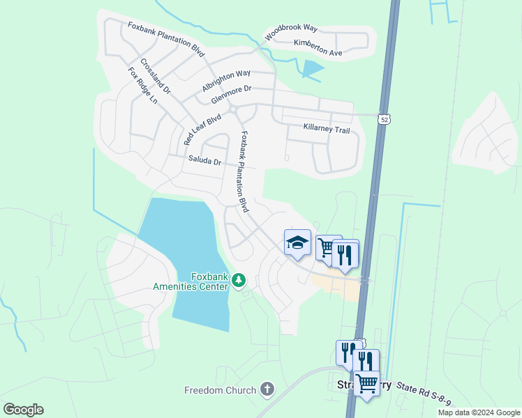 map of restaurants, bars, coffee shops, grocery stores, and more near 107 Springbank Court in Moncks Corner