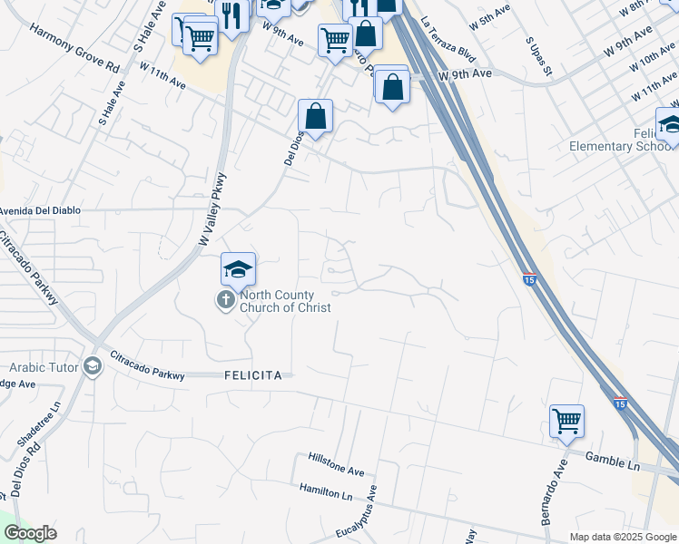 map of restaurants, bars, coffee shops, grocery stores, and more near Condor Glen in Escondido