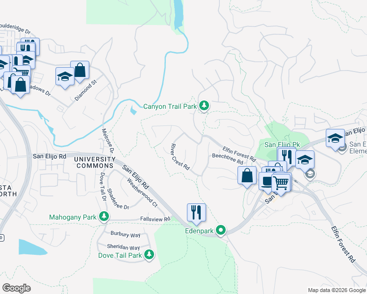 map of restaurants, bars, coffee shops, grocery stores, and more near 1560 Eden Court in San Marcos