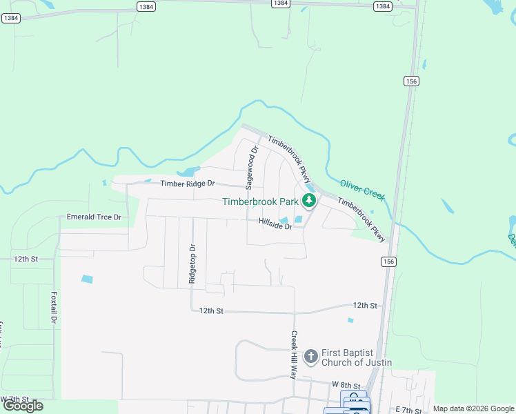 map of restaurants, bars, coffee shops, grocery stores, and more near 1108 Misty Ridge Drive in Justin