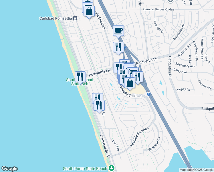 map of restaurants, bars, coffee shops, grocery stores, and more near in Carlsbad