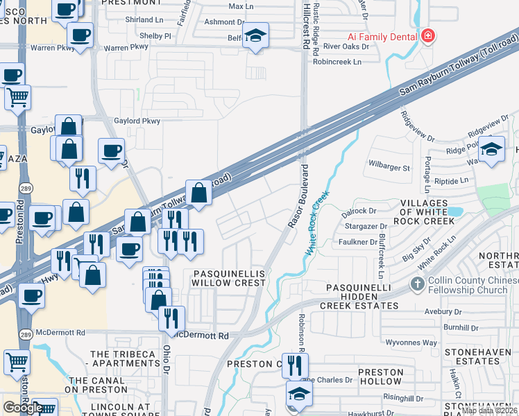 map of restaurants, bars, coffee shops, grocery stores, and more near 4643 Margo Ct in Plano