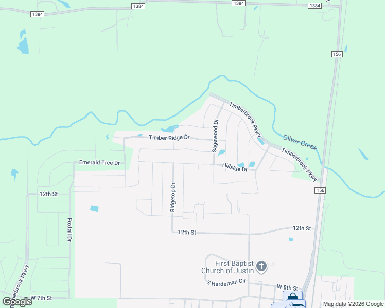 map of restaurants, bars, coffee shops, grocery stores, and more near 916 Hillside Drive in Justin