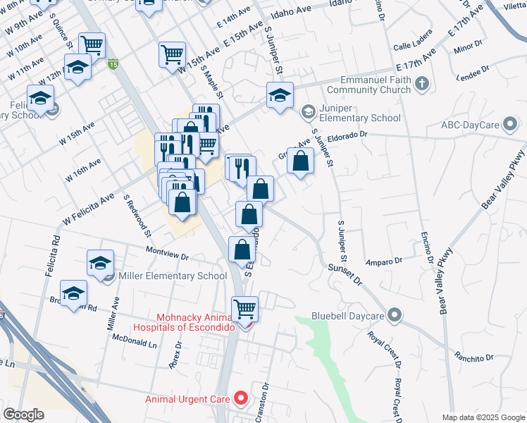 map of restaurants, bars, coffee shops, grocery stores, and more near in Escondido