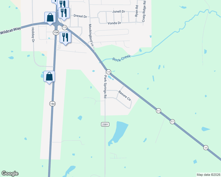 map of restaurants, bars, coffee shops, grocery stores, and more near 604 Rasure Circle in Sulphur Springs