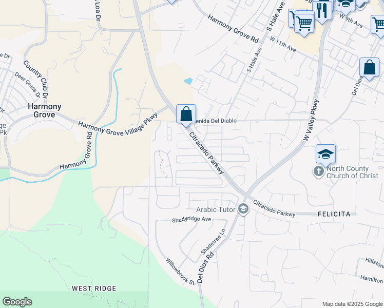 map of restaurants, bars, coffee shops, grocery stores, and more near 1751 Citracado Parkway in Escondido