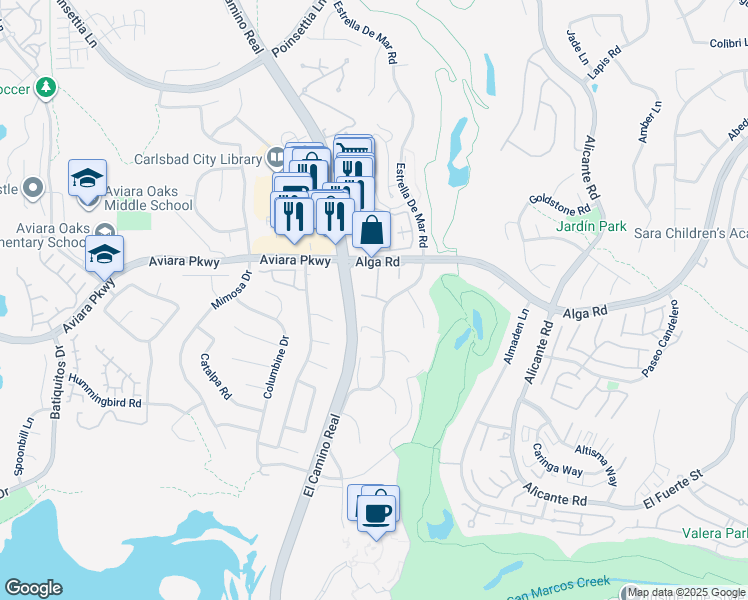 map of restaurants, bars, coffee shops, grocery stores, and more near 1931 Estrella De Mar Court in Carlsbad