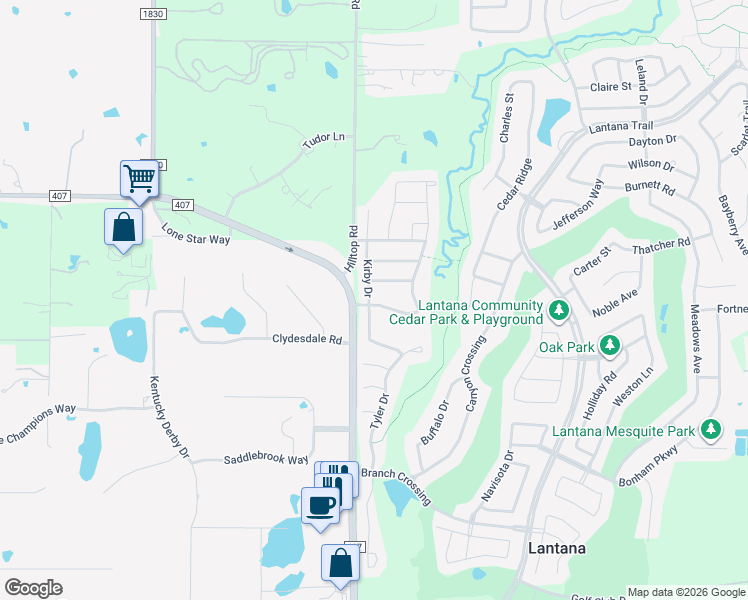 map of restaurants, bars, coffee shops, grocery stores, and more near 500 Kirby Drive in Argyle