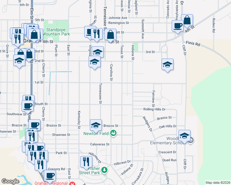 map of restaurants, bars, coffee shops, grocery stores, and more near 820 Carolina Street in Graham