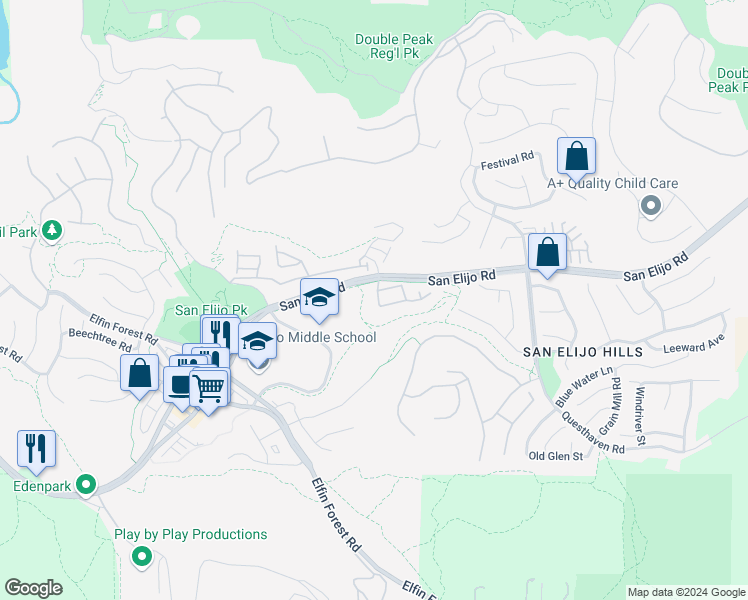 map of restaurants, bars, coffee shops, grocery stores, and more near 1614 Hope Street in San Marcos