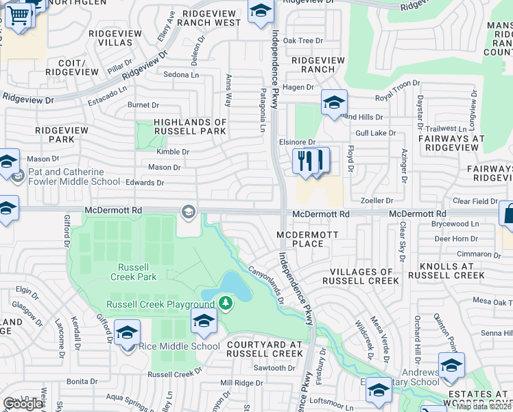map of restaurants, bars, coffee shops, grocery stores, and more near 8940 Mount Rainier Drive in Plano