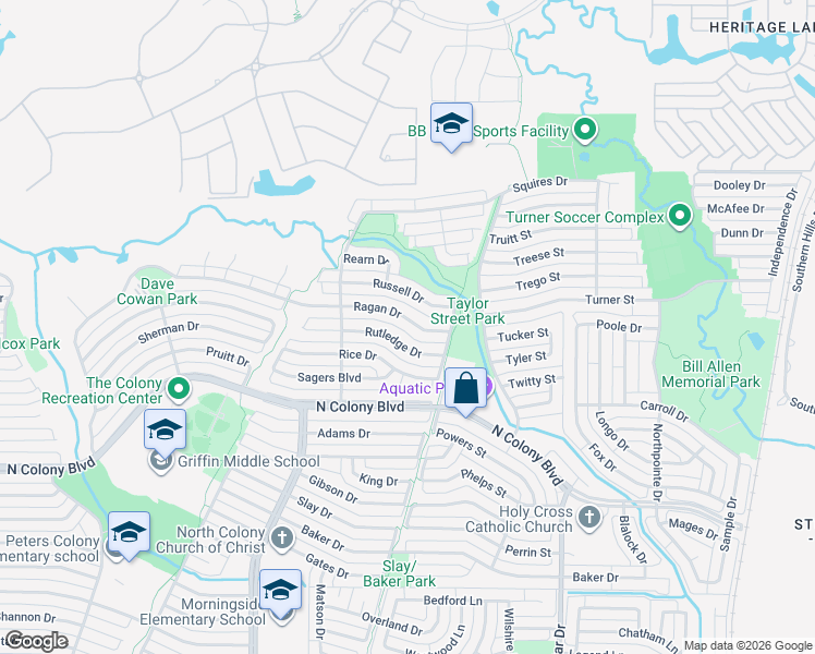 map of restaurants, bars, coffee shops, grocery stores, and more near 5541 Rutledge Drive in The Colony