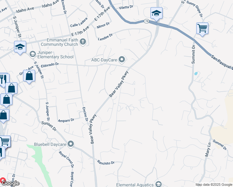 map of restaurants, bars, coffee shops, grocery stores, and more near in Escondido