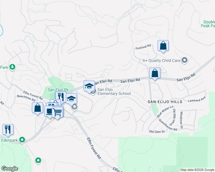 map of restaurants, bars, coffee shops, grocery stores, and more near 1107 San Elijo Road in San Marcos
