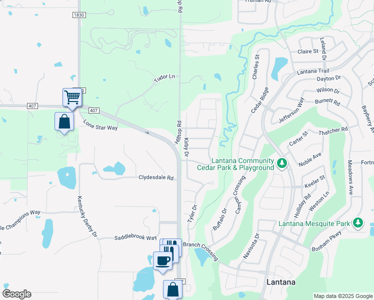 map of restaurants, bars, coffee shops, grocery stores, and more near 550 Kirby Drive in Argyle