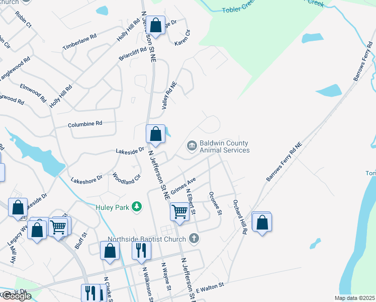 map of restaurants, bars, coffee shops, grocery stores, and more near 311 Linda Drive Northeast in Milledgeville