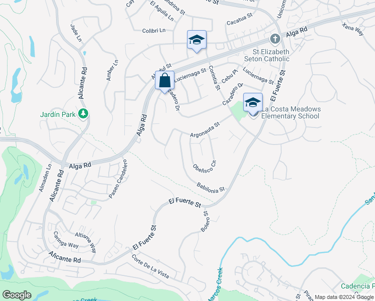 map of restaurants, bars, coffee shops, grocery stores, and more near 7125 Obelisco Circle in Carlsbad