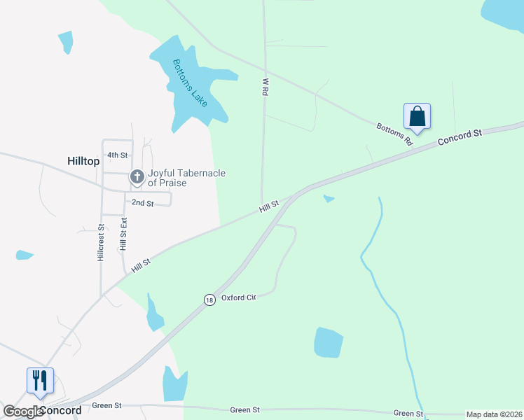 map of restaurants, bars, coffee shops, grocery stores, and more near 110-114 Hill Street in Concord