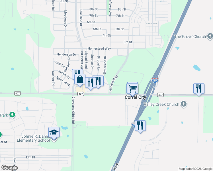 map of restaurants, bars, coffee shops, grocery stores, and more near 101 Waterside Drive in Argyle