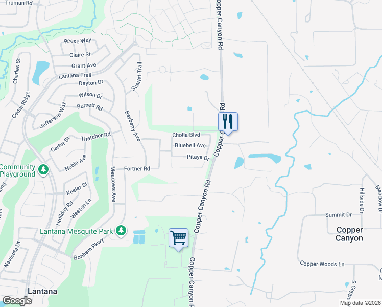 map of restaurants, bars, coffee shops, grocery stores, and more near 1405 Pitaya Drive in Argyle