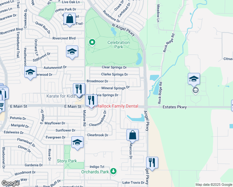 map of restaurants, bars, coffee shops, grocery stores, and more near 1706 Mineral Springs Drive in Allen