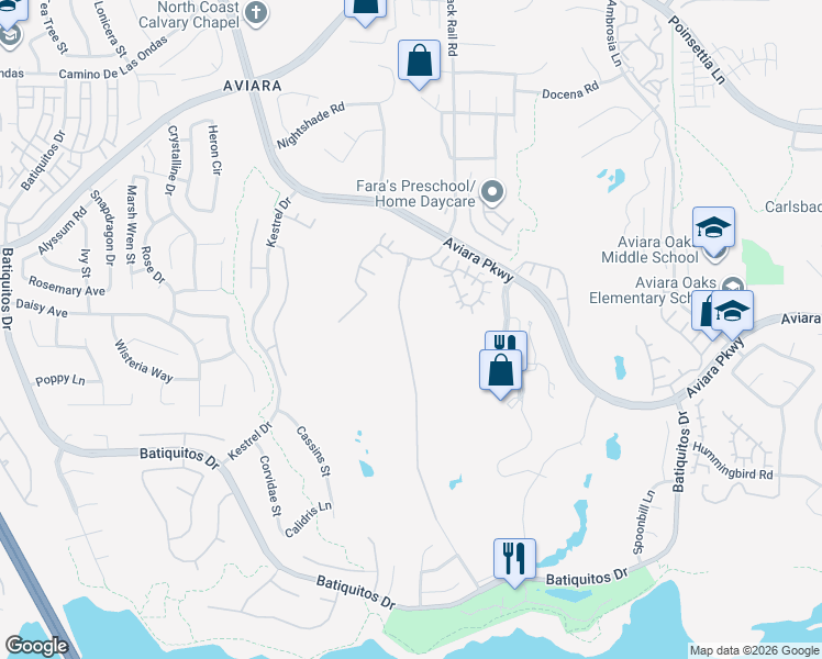 map of restaurants, bars, coffee shops, grocery stores, and more near 7124 Aviara Drive in Carlsbad