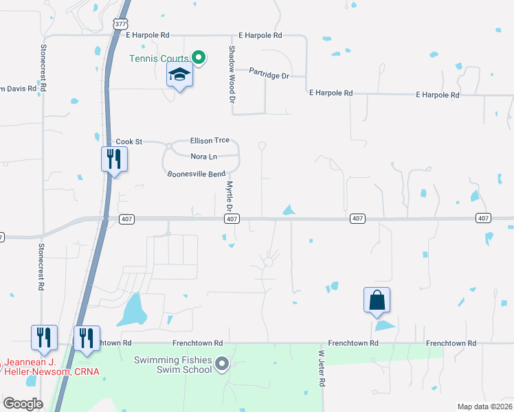 map of restaurants, bars, coffee shops, grocery stores, and more near 444 Ben Boyd Road in Argyle