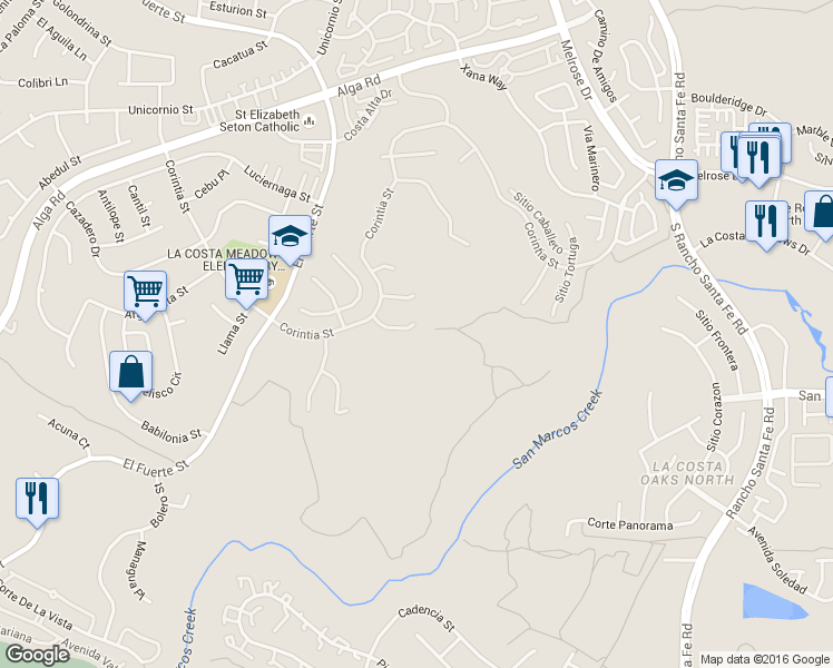 map of restaurants, bars, coffee shops, grocery stores, and more near 3231 Corte Paloma in Carlsbad