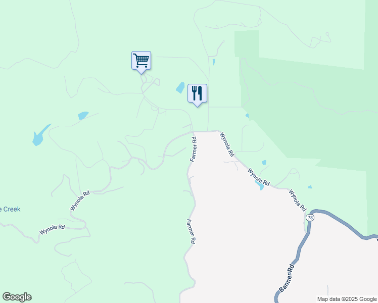 map of restaurants, bars, coffee shops, grocery stores, and more near 1326 Farmer Road in Julian