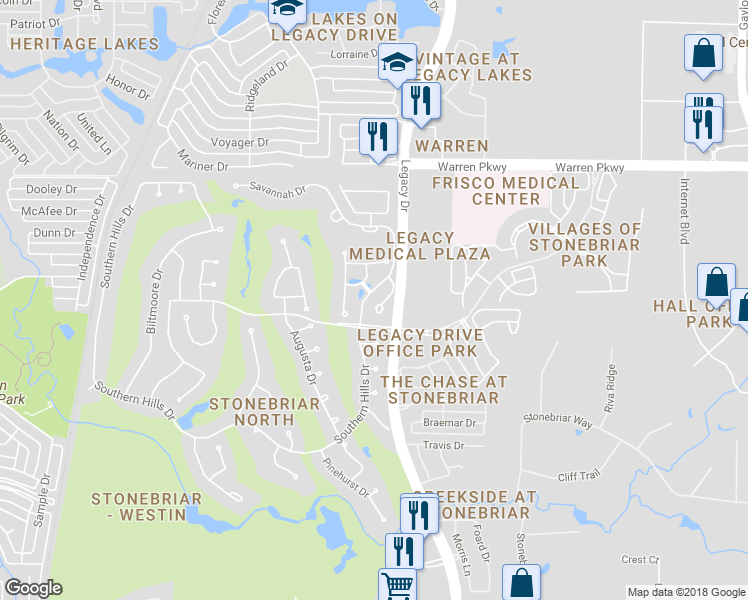 map of restaurants, bars, coffee shops, grocery stores, and more near 2349 Briar Court in Frisco