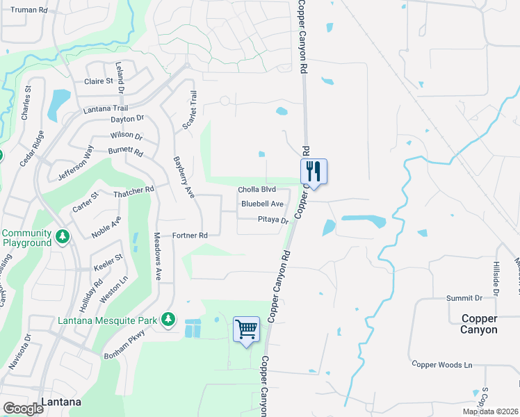 map of restaurants, bars, coffee shops, grocery stores, and more near 1400 Bluebell Avenue in Argyle