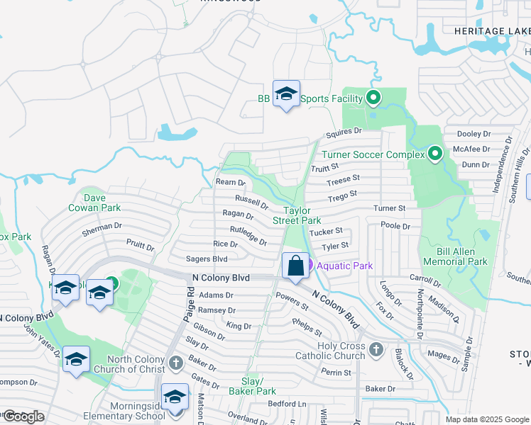map of restaurants, bars, coffee shops, grocery stores, and more near 5576 Russell Drive in The Colony