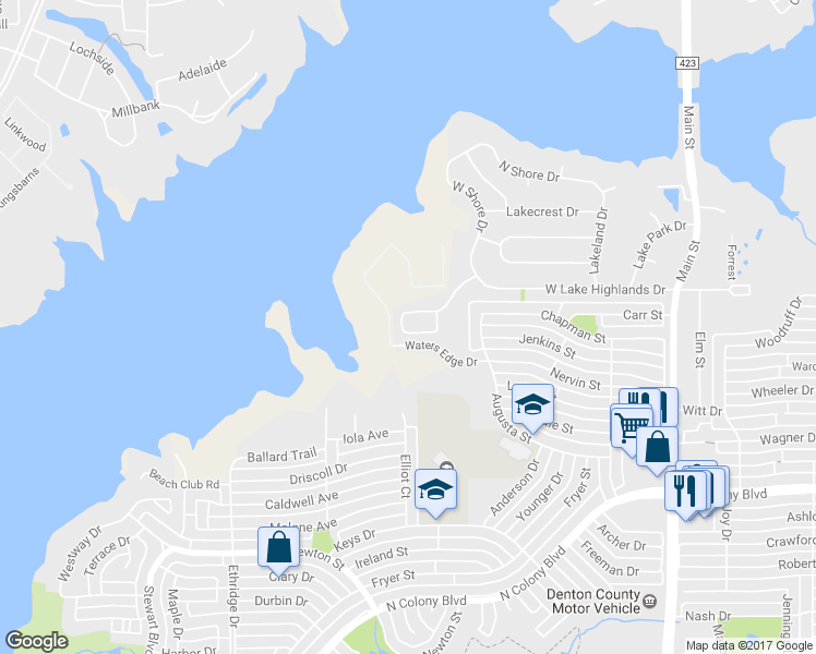 map of restaurants, bars, coffee shops, grocery stores, and more near 4354 Sunset Circle in The Colony
