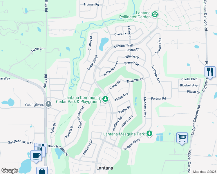 map of restaurants, bars, coffee shops, grocery stores, and more near 8207 Carter Street in Argyle