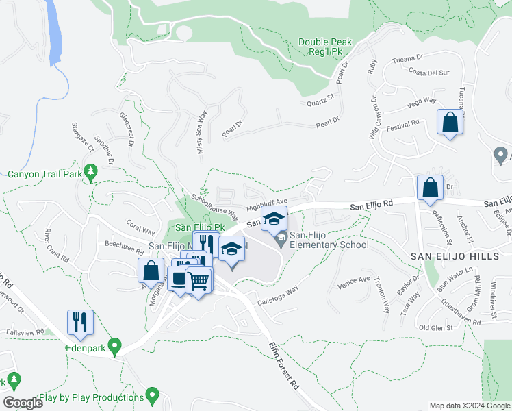 map of restaurants, bars, coffee shops, grocery stores, and more near 1215 Highbluff Avenue in San Marcos