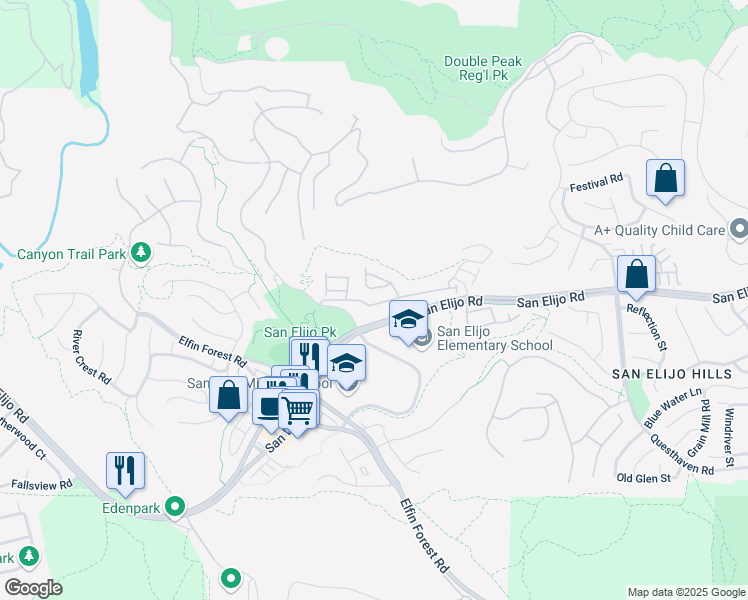 map of restaurants, bars, coffee shops, grocery stores, and more near 1230 Highbluff Avenue in San Marcos