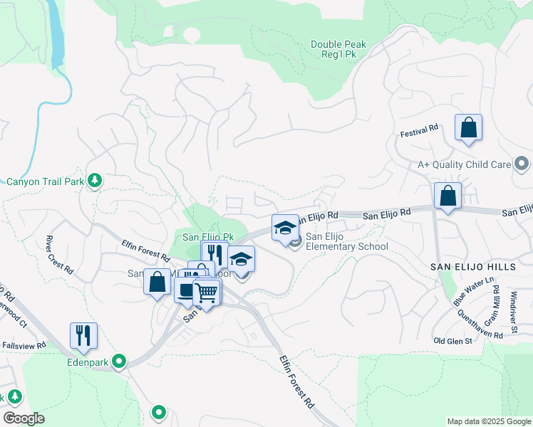map of restaurants, bars, coffee shops, grocery stores, and more near 1282 Highbluff Avenue in San Marcos