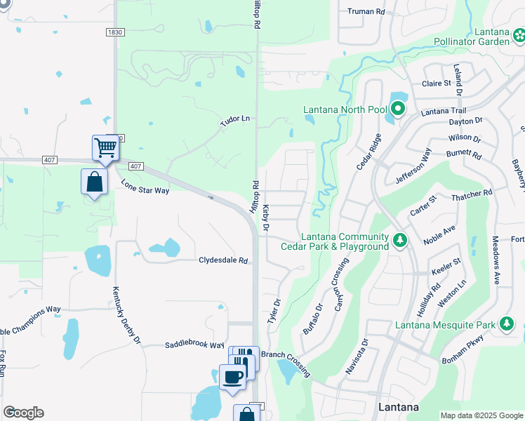 map of restaurants, bars, coffee shops, grocery stores, and more near 621 Kirby Drive in Argyle