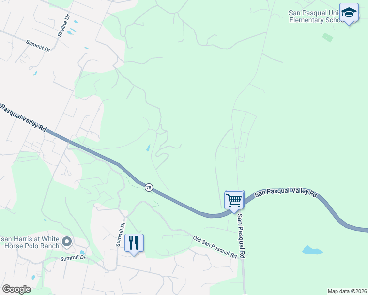 map of restaurants, bars, coffee shops, grocery stores, and more near 14080 San Pasqual Valley Road in Escondido