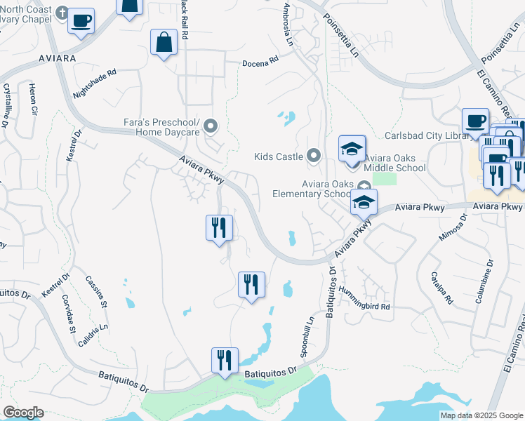 map of restaurants, bars, coffee shops, grocery stores, and more near 1636 Cormorant Drive in Carlsbad