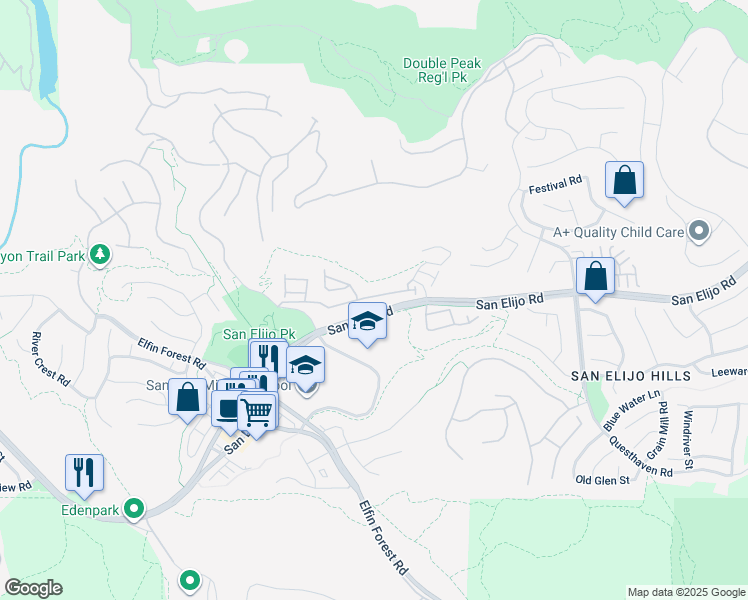 map of restaurants, bars, coffee shops, grocery stores, and more near 1241 Highbluff Avenue in San Marcos