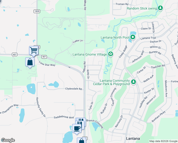 map of restaurants, bars, coffee shops, grocery stores, and more near 621 Kirby Drive in Argyle