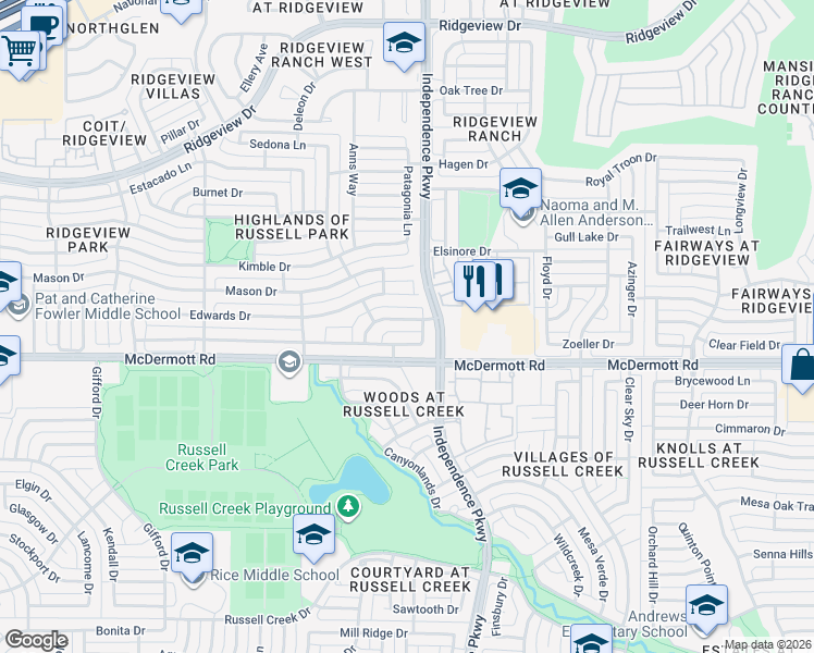 map of restaurants, bars, coffee shops, grocery stores, and more near 3012 Great Southwest Drive in Plano