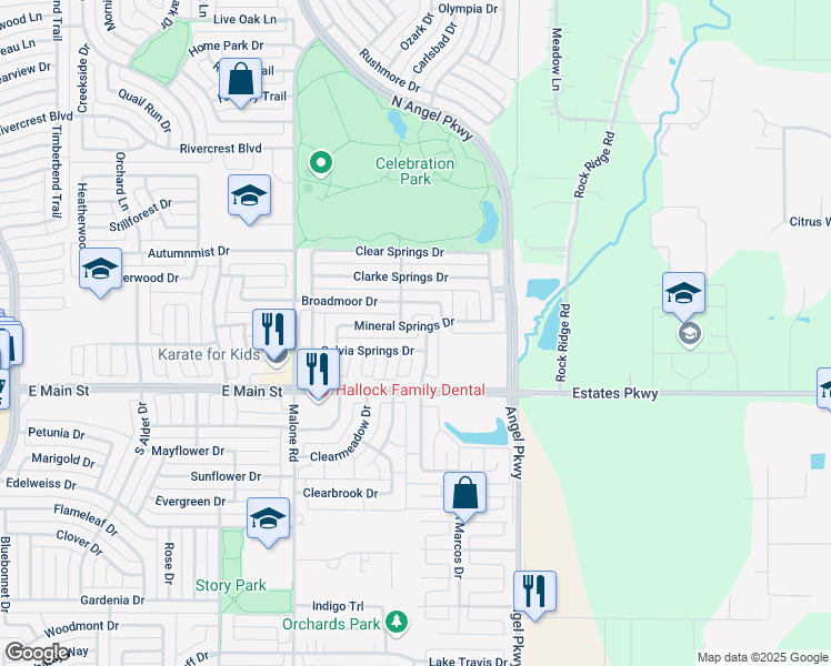 map of restaurants, bars, coffee shops, grocery stores, and more near 1706 Mineral Springs Dr in Allen
