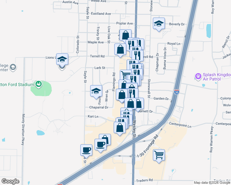 map of restaurants, bars, coffee shops, grocery stores, and more near 6703 Flamingo Road in Greenville