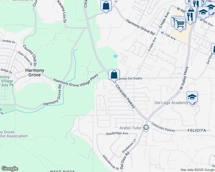 map of restaurants, bars, coffee shops, grocery stores, and more near 1849 Shadow Glen in Escondido