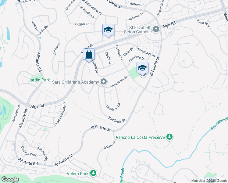map of restaurants, bars, coffee shops, grocery stores, and more near 2629 Obelisco Place in Carlsbad