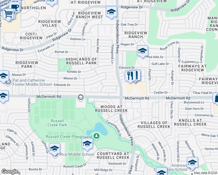 map of restaurants, bars, coffee shops, grocery stores, and more near 3012 Great Southwest Drive in Plano